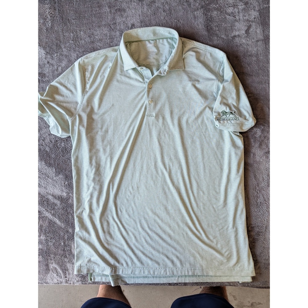 Johnnie-O Mens XXL Striped Performance Polo Shirt Green MGM Grand Logo Golf Top